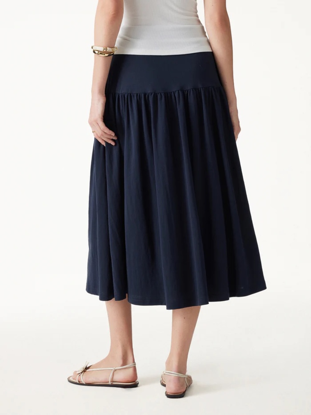 NWT OGL Cotton-Linen Gathered Midi Skirt with Pockets Smoky Navy Blue XS 0 2 $79 - Picture 3 of 9